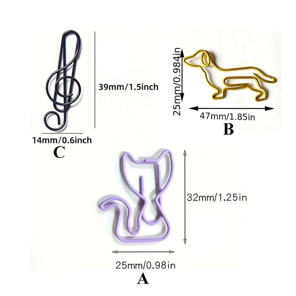20 Pcs Metal Paper Clips Cat Dog Musical Notes Assorted Color Paperclips Bookmark Teacher Students Office Supplies