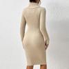 Womens High Neck Slim Fit Knit Sweater Dress Solid Color Long Sleeve Casual Chic Outfit
