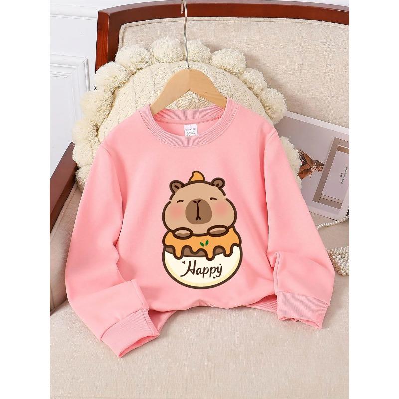European sizes Crewneck Sweatshirt for Kids Featuring an Adorable Bear Cake Design, Soft And Comfy Sportswear Is Perfect for Casual Outings