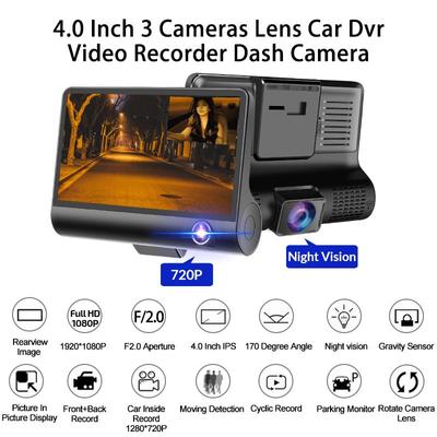 Car DVR 1080P 3 Camera Lens DVR Dash Cam 170 Wide Angle G-Sensor Auto Rearview Recorder Support Night Vision