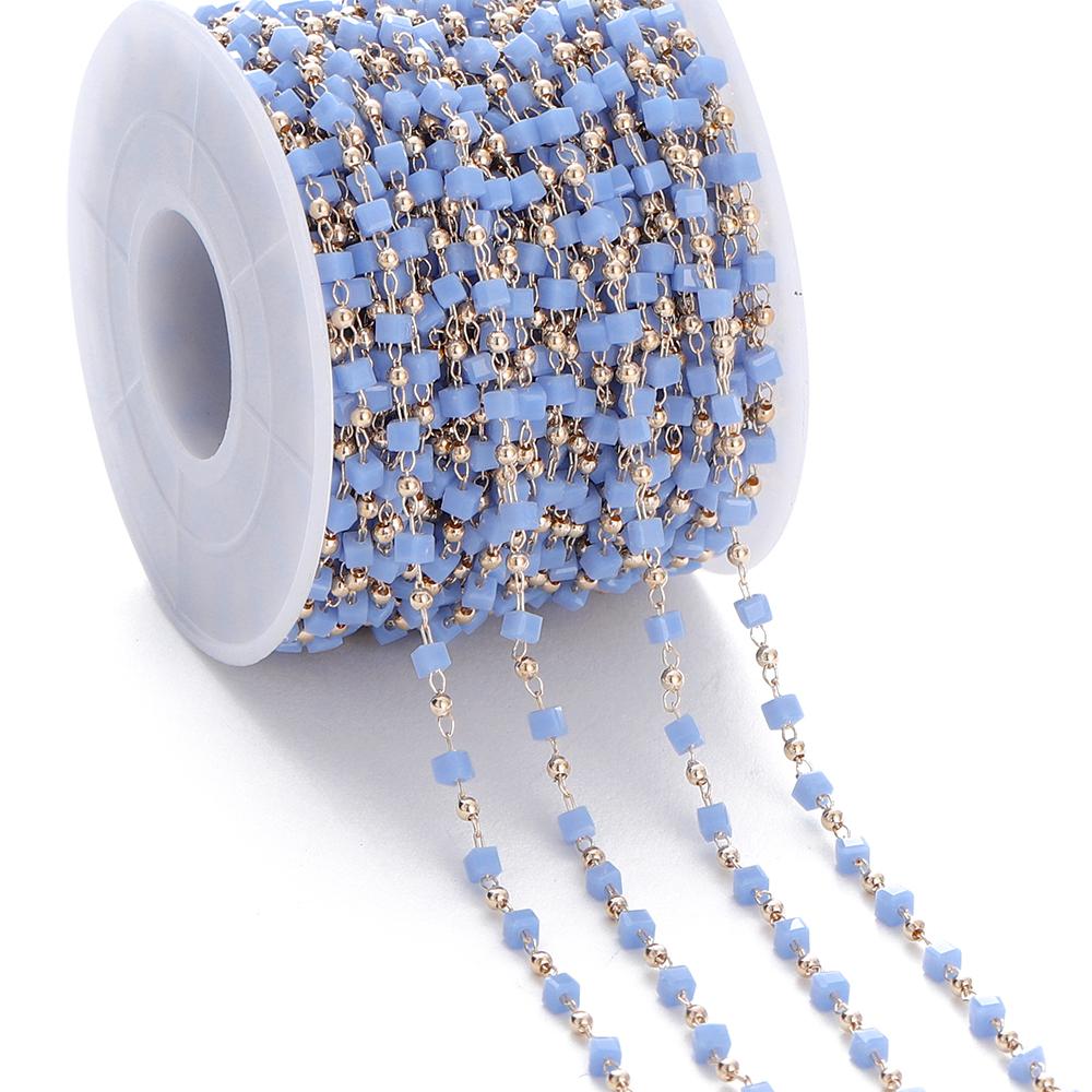 1Meter Colorful Cube Stone with Copper Beads Chains Necklace Chain for DIY Anklet Bracelets Handmade Jewelry Making Accessories