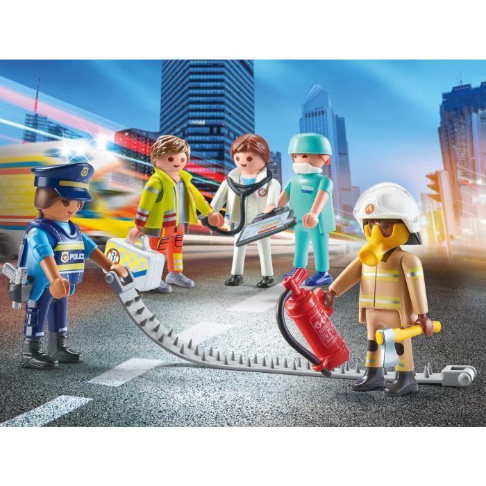 Playmobil my figures héros du quotidien - 71400 - police, pompier, médecin, secours - city action - 5 ans - 59 pièces