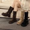 Dicke Sohle Martin Boots für Damen Herbst und Winter 2026 Neue Retro Wildleder Mittelhohe Stiefel Gürtelschnalle Zwei Tragemöglichkeiten Western Cowboystiefel