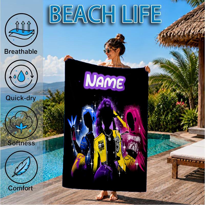 Custom Name KPop Cartoon Beach Towel Microfiber Beach Towel, Lightweight and Quick-Dry, for Summer Travel, Swimming Pool Gift
