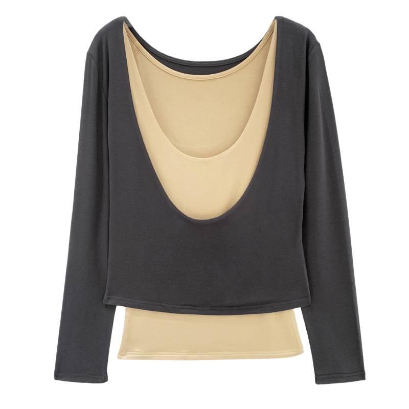 Women's Two-Tone Long-Sleeve Layered T-Shirt: 2026 Autumn/Winter Style, Versatile Inner or Outerwear
