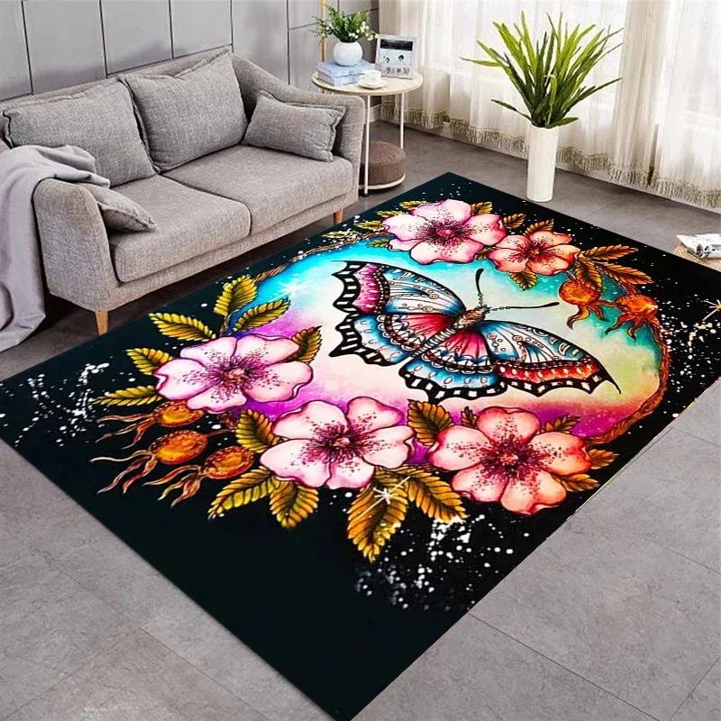 Dreamy Purple Butterfly Pattern Carpets for Living Room Bedroom Area Rugs Child Room Play Rug Cartoon 3D Printing Kids Game Mats