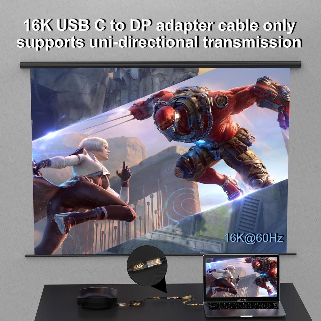 Type C To DP Extension Cable USB C To DisplayPort  Adapter 16K DP 2.1 Converter For Thunderbolt 4 MacBook Huawei Air Projector