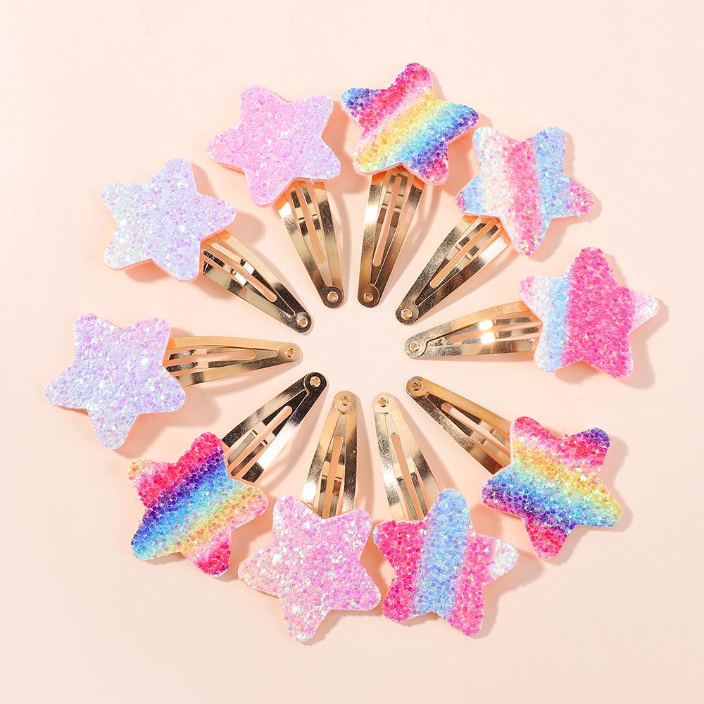 16Pcs/set Glitter Rainbow Heart Star BB Handmade Hair Clips for Girls Handmade Hairpins Cute Barrettes Headwear Hair Accessories