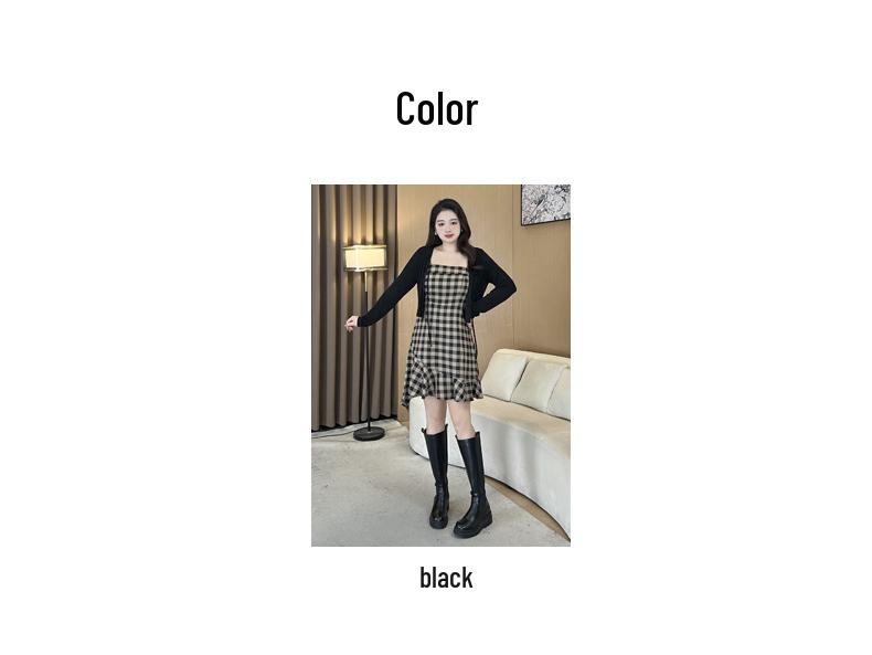 2025 Spring Plus Size Plaid Spicy Girl Sling Dress for Women