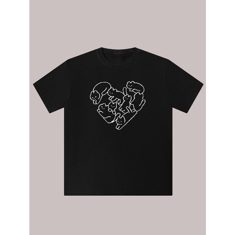 

European size Men s Basic Short-sleeve T-shirt with a Versatile Design Featuring a Heart-shaped Cat Graphic Regular Fit 4XL чорний