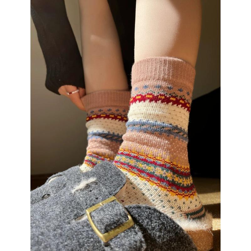 Luxury-retro Ethnic Style Thick-wire Felt Island Couple Mid-calf Pile Socks for Children