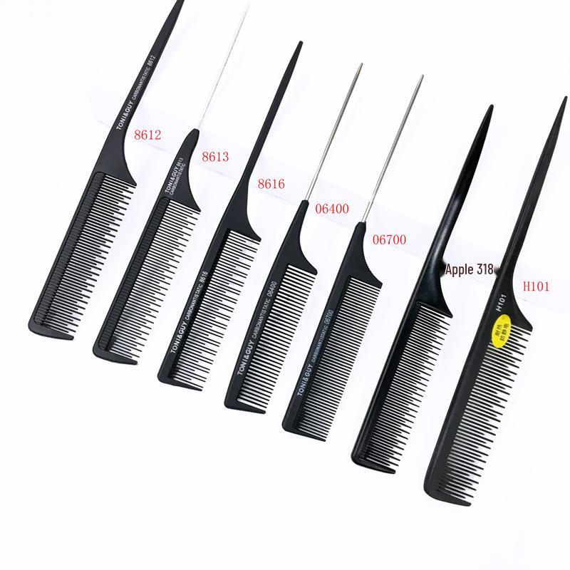 Carbon Fiber Anti-Static Tail Comb: High-Low Tooth Design for Hairdressing, Updo Styling, Teasing, and Massage.