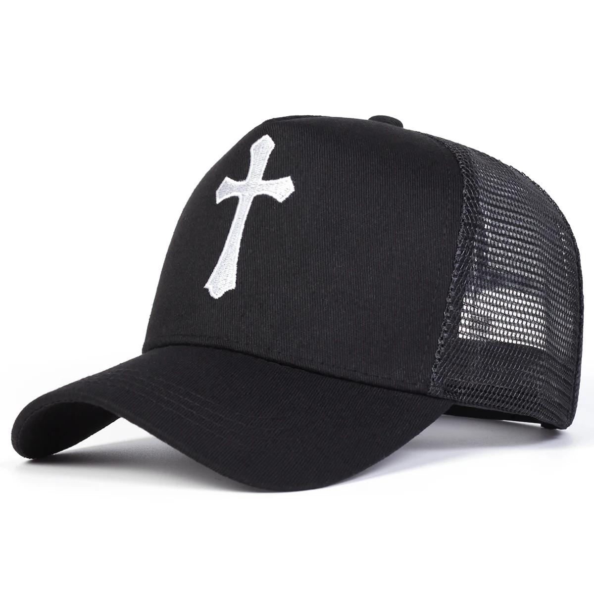 

Unisex Cross Embroidery Baseball Net Caps Outdoor Adjustable Spring and Summer Casual Sunscreen Hat чорний