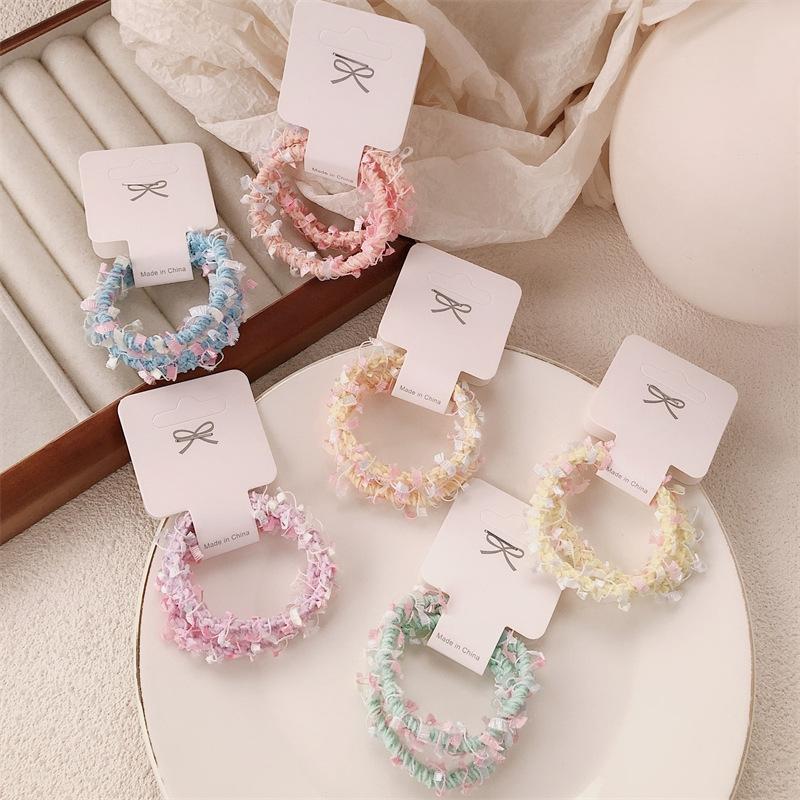 Colorful Candy Floss Hair Ties Spring Autumn Winter Versatile Elastic Hair Bands for Girls Kids Cute Ball Headbands