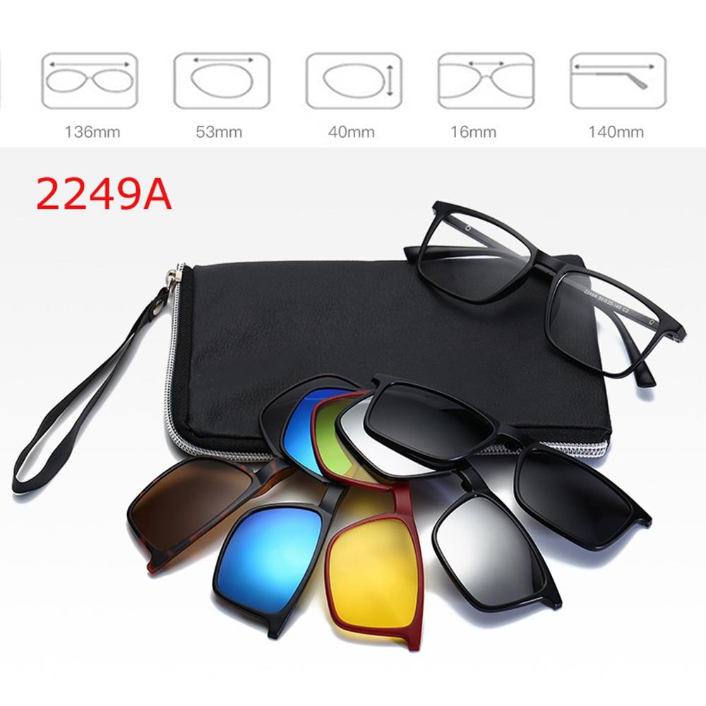 6 In 1 Polarized Sunglasses Men Women Magnetic Clip On Glasses TR90 Optical Prescription Eyeglass Frames Magnet Clips
