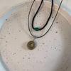 Vintage Handmade Double Layer Necklace with Natural Stone Circle Pendant - Retro Ethnic Style for Women