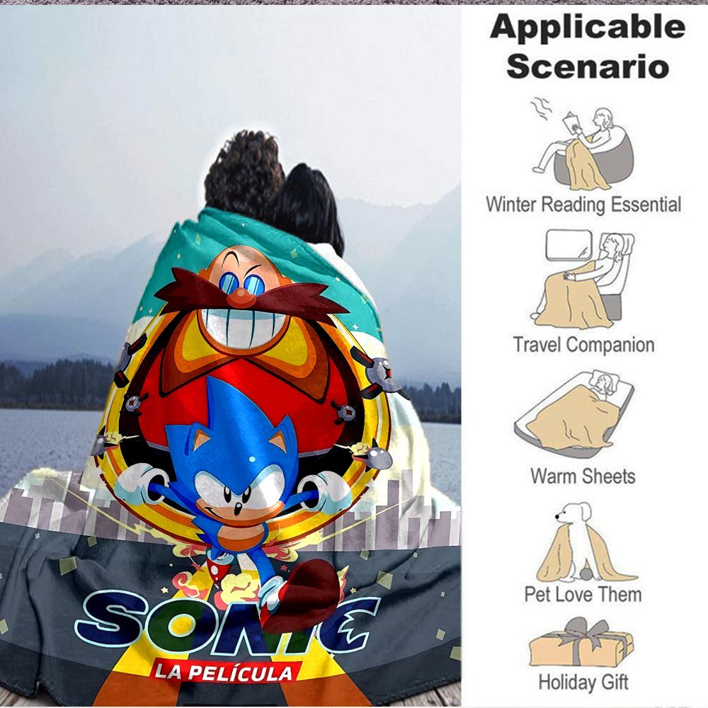 1pc Sonic Flannel Throw Blanket HD Printed Lightweight Soft Warm All Season Blanket for Sofa, Bed, Travel, Camping Machine Washable