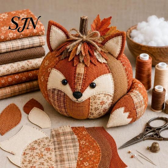 Halloween Felt Sewing Materials Animal Pumpkin Patchwork Kit, DIY Fox Cat Owl Stuffed Making Kit Cute Craft for Adults, Home Fall Decoration