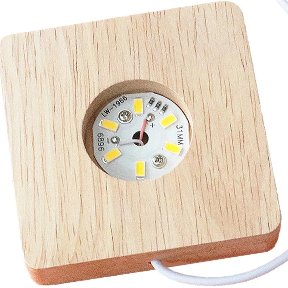 8cm Illuminated Display Base Wooden Glass Lighted Base with 6 LEDs Warm Light for Bedroom Office Desktop