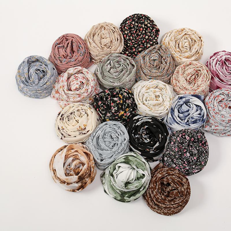 Modischer Blumenmuster Chiffon Schal Für Muslimische Frauen Chiffon Hijab Mode Damen Elegante Lange Schals Wickeltücher Fabrik