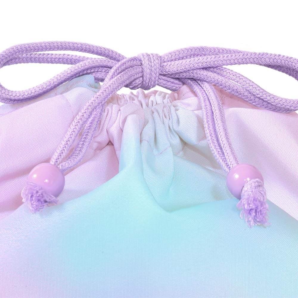 COLORFUL CANDY STYLE Drawstring Lunch Bags, Medium, Gusseted (with Name Tag), Water-Repellent, No-Iron, Aurora Colors, Set of 3, Cute for Girls,