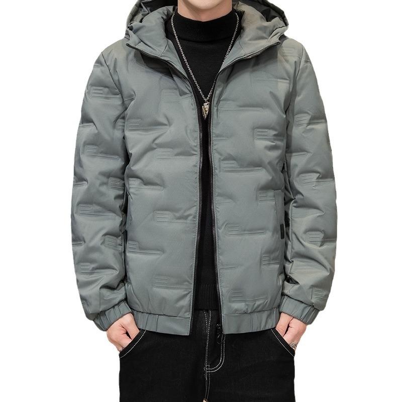 Men's Down Jacket Winter Fashion Casual All-match Youth Warm Short Hooded Solid Color White Duck Down Jacket