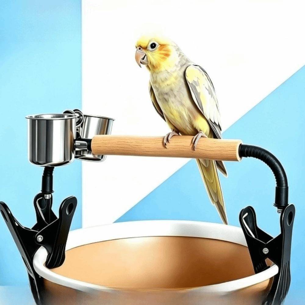 Adjustable Bird Perch Stand Clip-On Wooden Parrot Stand Training Bird Stand Shower