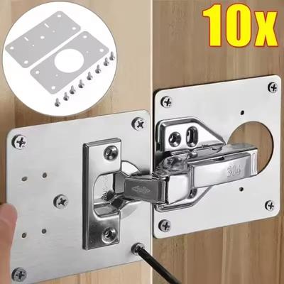 2/10Sets Cabinet Hinge Repair Plate Kits Door Hinge Mounting Plate with Holes for Home Kitchen Cupboard Furniture