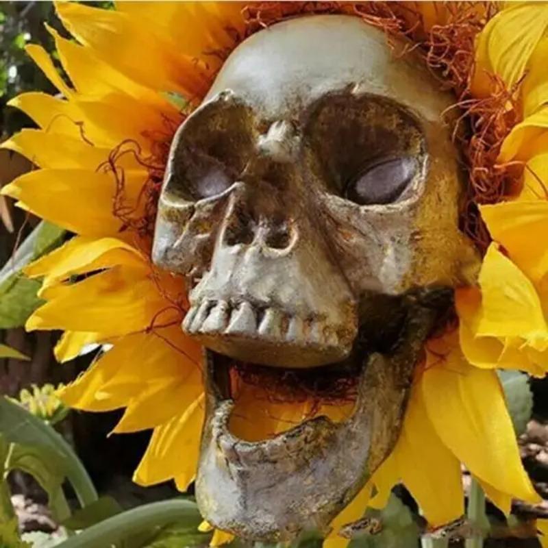 Sunflower Horror Skull Craft Decoration Simulation Flower Halloween Decoration Garden Simulation Flower Ornaments Gardening