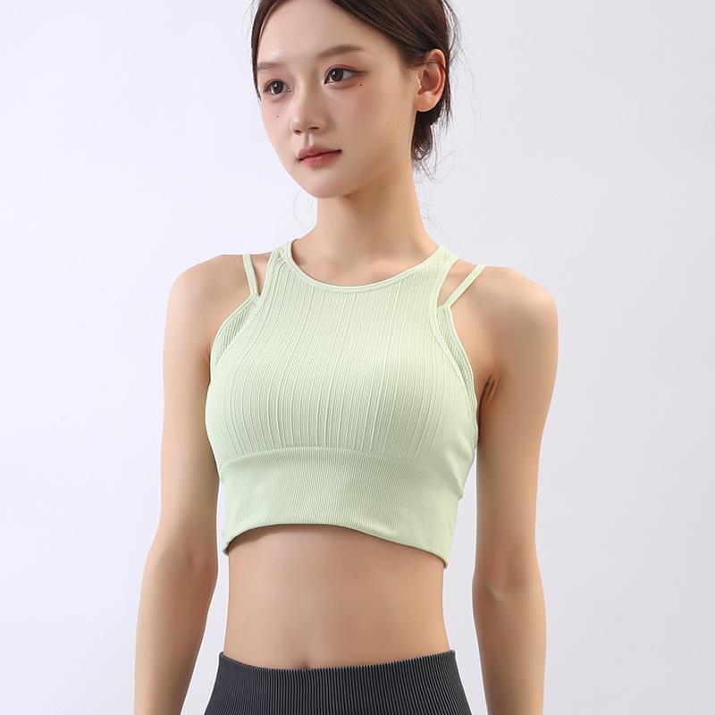 

Женский укороченный топ для йоги с двойным слоем: Майка с защитой от провисания и красивым дизайном спины для летнего фитнеса Small