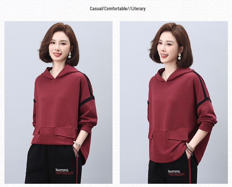 Women's Stylish 2024 Spring/Autumn Age-Reducing Loose Hoodie for Middle-Aged and Petite Fashion