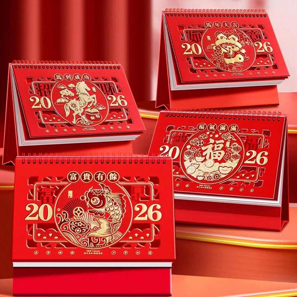 New Year festive Red 2026 Desktop Desk Calendar Standing Desktop Paper Calendar  Table Decorations