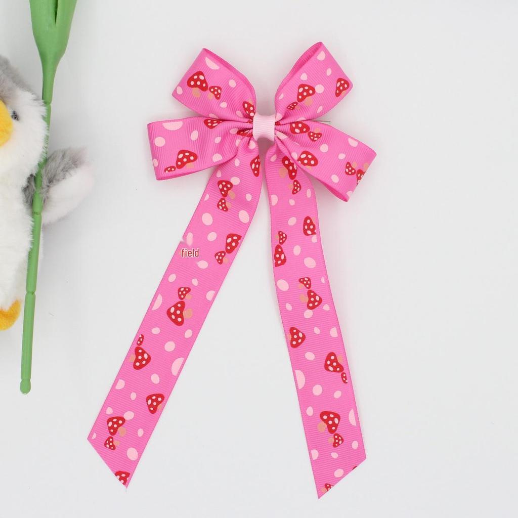Printed Ribbed Band Long Ribbon Bow Hair Clip - Hot Selling Hair Accessory