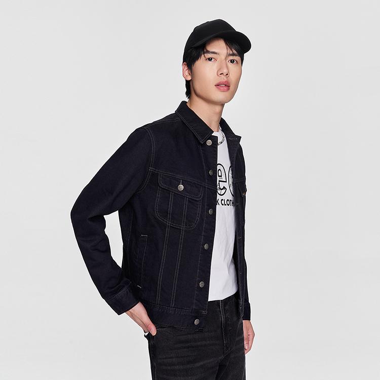 Lee Standard Version Polo Collar Knight Denim Jacket Men jackets Black LMT0065653YS00F898L00