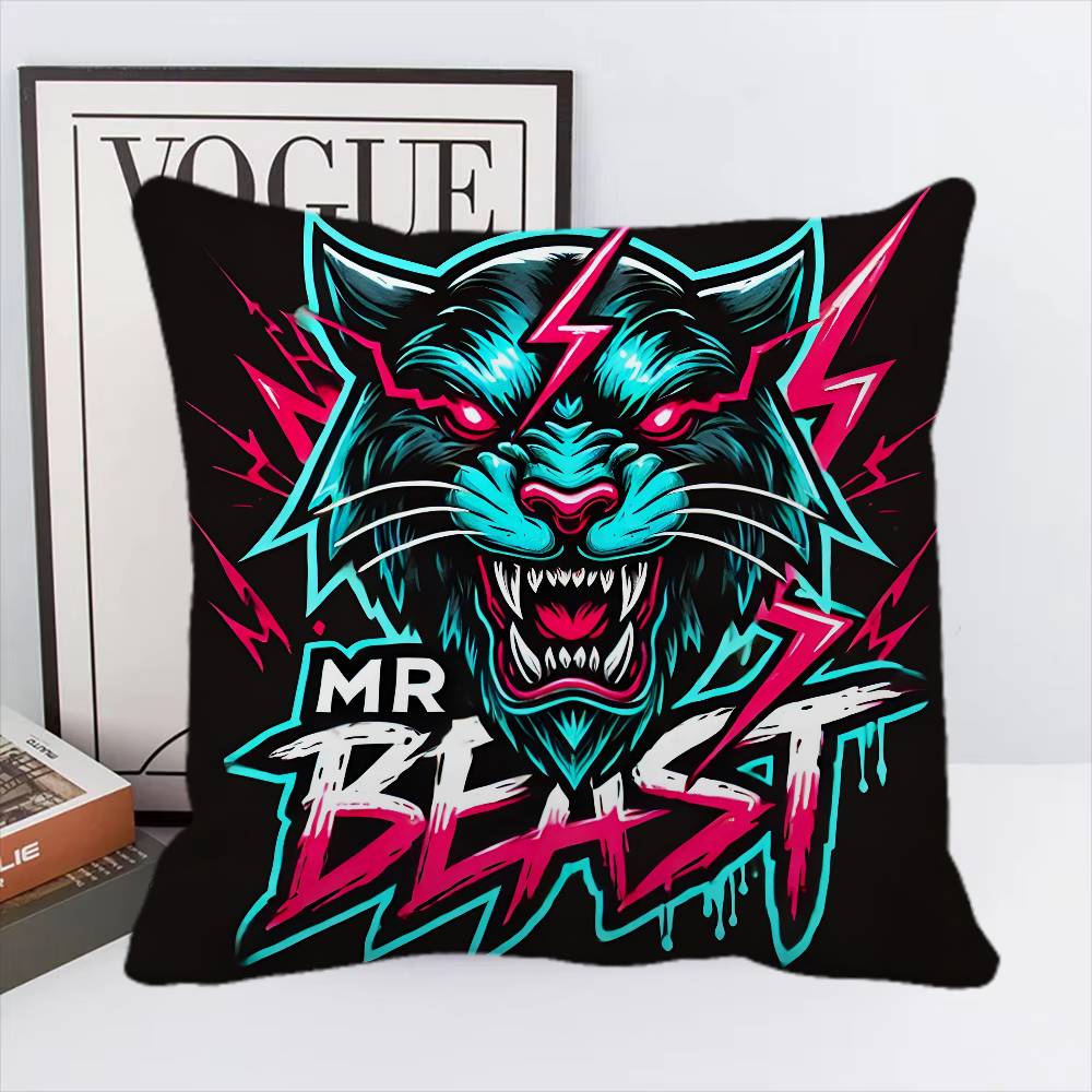 Game Blogger M-MrBeast Vintage Pillow Case Square Pillow Bedroom Sofa Leisure Comfort Cushion Car Home Decoration