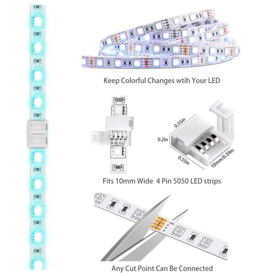 1 Set LED Strip Light Connector 4-Pin Unwired Gapless Solderless Connector L-shape Corner Adapter Self-adhesive Clip Triangle Crow Plate Kit