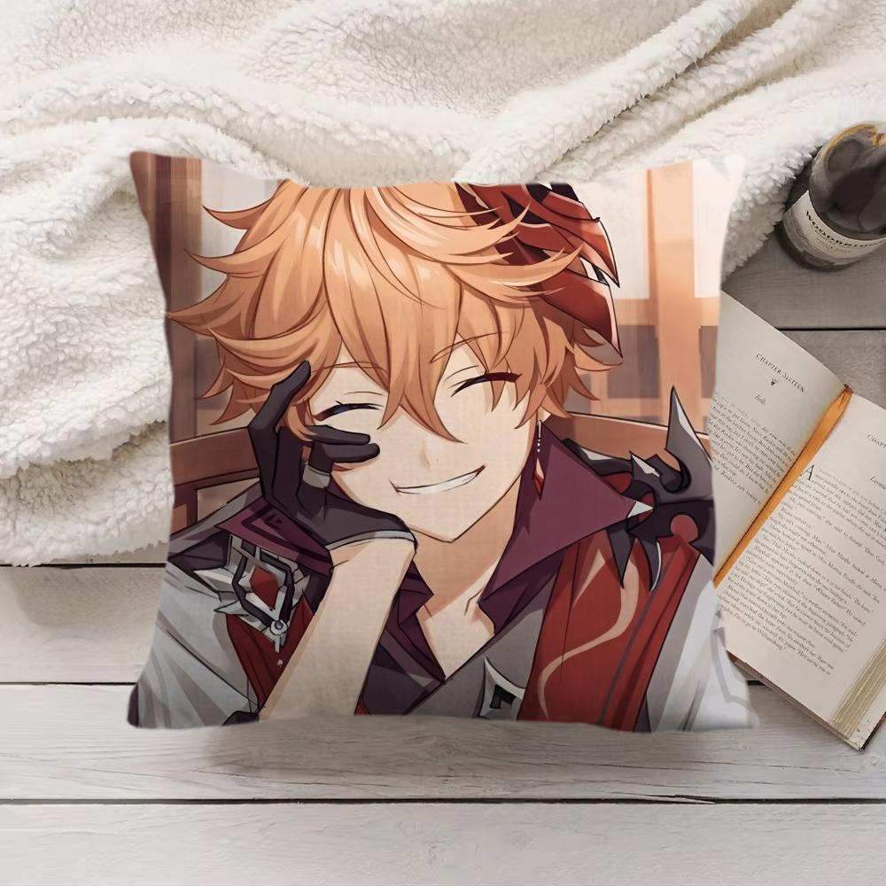 Tartaglia Genshin Impact Cute Cushion Cover Silky Short Plush Invisible Zipper Dustproof Sofa Pillow Case For Home Decor