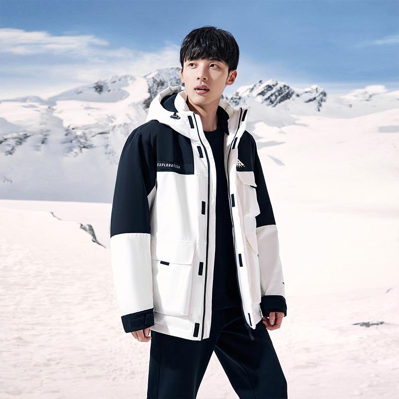 Anta Spliced Letter Zipper Hooded Down Jacket Men Outerwear 952347909-1
