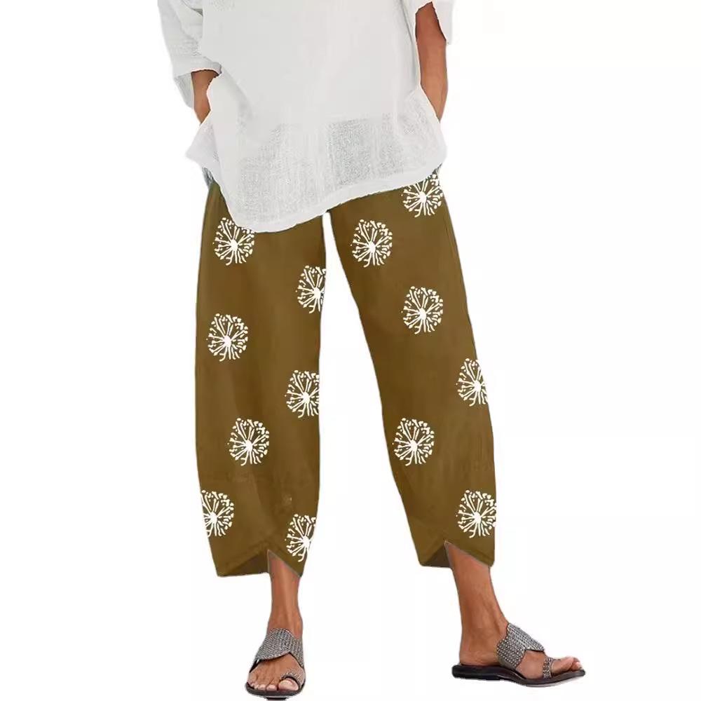 2020 Women's Loose Dandelion Print Elastic Waist Pocket Pants