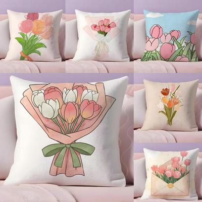 Tulip Bouquet Pillow Case Pillow Case Plush Fabric Soft Double Sided Print Home Sofa High Quality Cushion