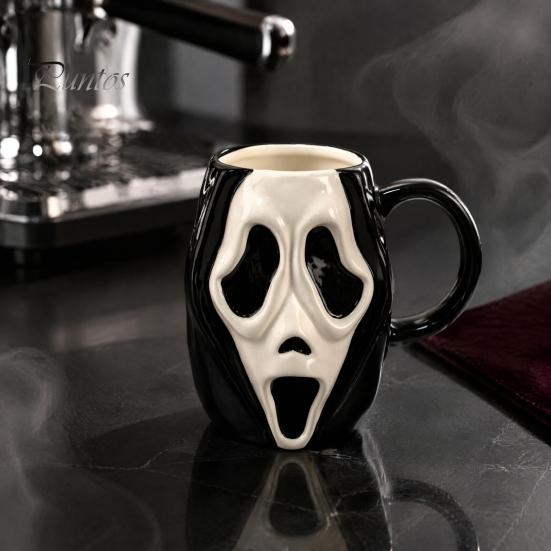 Interesting Niche Holiday Present Horror Face Ceramic Coffee Mug, Unique Mask Water Funny Daily Cup Cup, 385ml Capacity, Decorative Drinkware