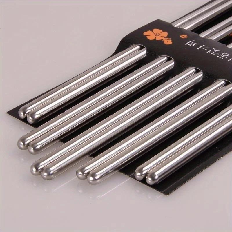 

5Pairs Stainless Steel Square Chopsticks Chinese Stylish Healthy Light Weight Chinese Chopsticks Metal Non-slip Design Kitchen
