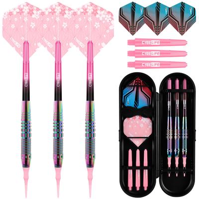 CyeeLife Plastic Tip Dart Arrows, Professional Soft Dart Set of 3 for Electronic Dartboards, Includes 6 Dart Shafts, 6 Flights, and a Dart Case