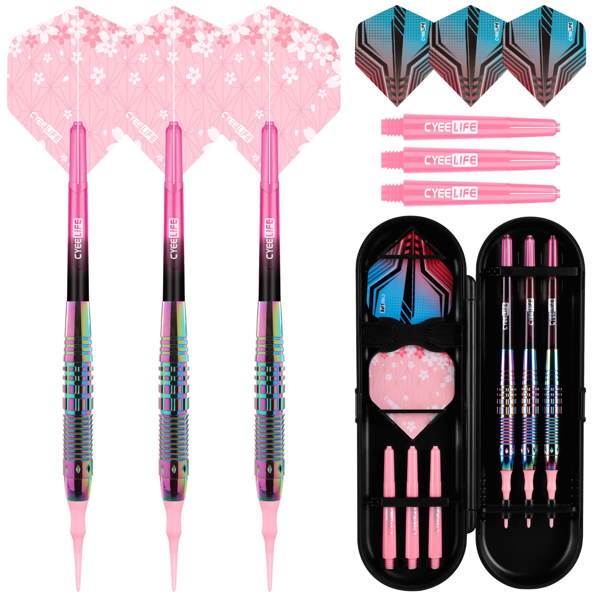 

Дротики CyeeLife с пластиковым наконечником, Профессиональный набор мягких дротиков из 3 штук для электронных дартс-мишеней, Включает 6 древков, 6 оперений и чехол для дротиков