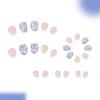 24Pcs Elegant Artificial Nail White And Blue Flower Glossy Fake Nail Short Oval Shape For Women Party Decoration