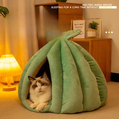 Cat Nest Is Warm In Winter  Suitable for All Seasons   Semi-enclosed Sleeping Pumpkin  Warm and Removable Plush Cat Nest, Pet Nest
