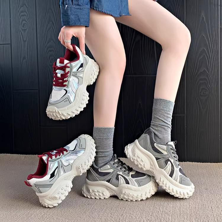 Thick-soled dad shoes women's ins tide 2025 spring new height increase and thinness breathable women's shoes versatile casual sports shoes