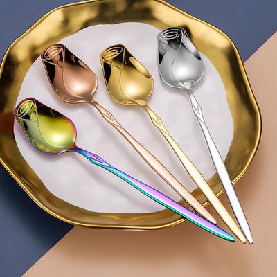 Long Handle Teaspoon Stainless Steel Rose Mixing Spoon Unusual Teaspoons for Dessert Honey Salad Tea Coffee Spoons New Year Gift