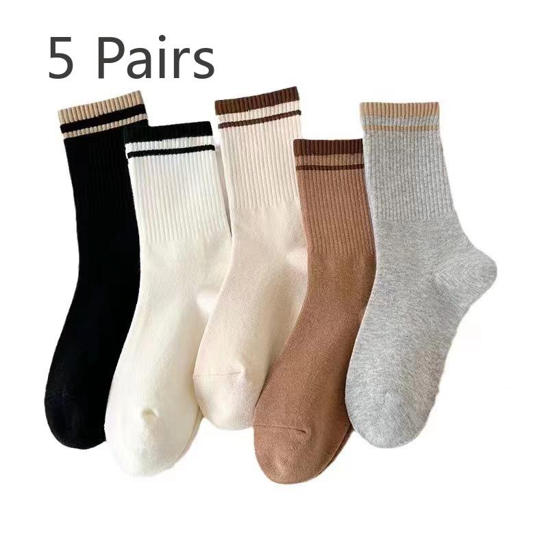 

5 пар носков до середины икры для женщин на осень и зиму, для спорта и фитнеса, с влагоотводящими полосками, и зимние носки до колена в тренде 5 pairs