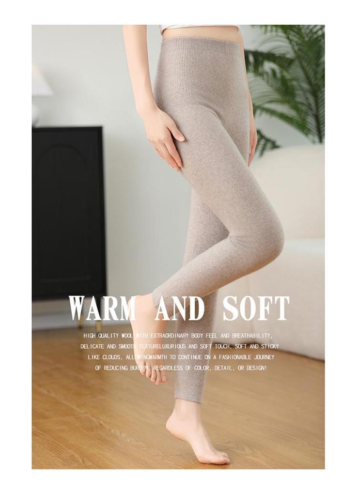 Women's Cashmere High-Waisted Slim-Fit Leggings - Chic and Thick for Autumn/Winter, Wearable Outside for Warmth.